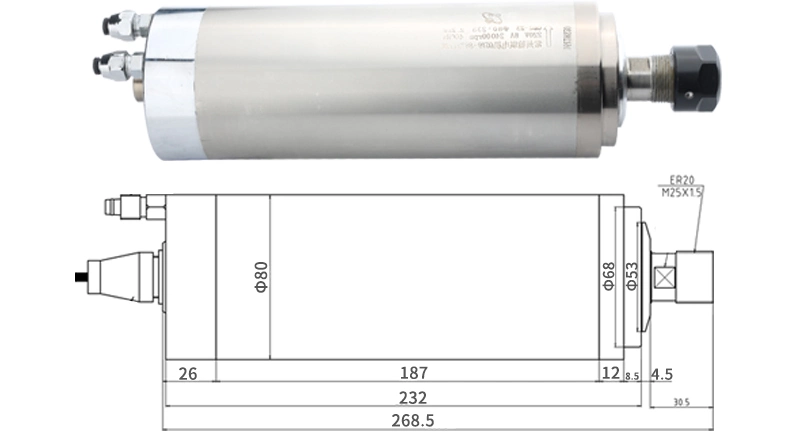 Hycnc Hqd CNC Router Machine Tool Spindle Motor 2.2kw Water Cooled Lathe Boring Woodworking High Speed Milling Spindle CNC Er20 24000rpm