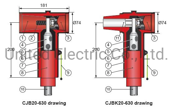 CJBK20-630 EN50181 11kV 12kV 15kV 24kV 25kV 630A Dead Break Screened Separable Tee Connector (Interface C) with Mechanical Lug Copper Tape Unarmored (Rear Tee)